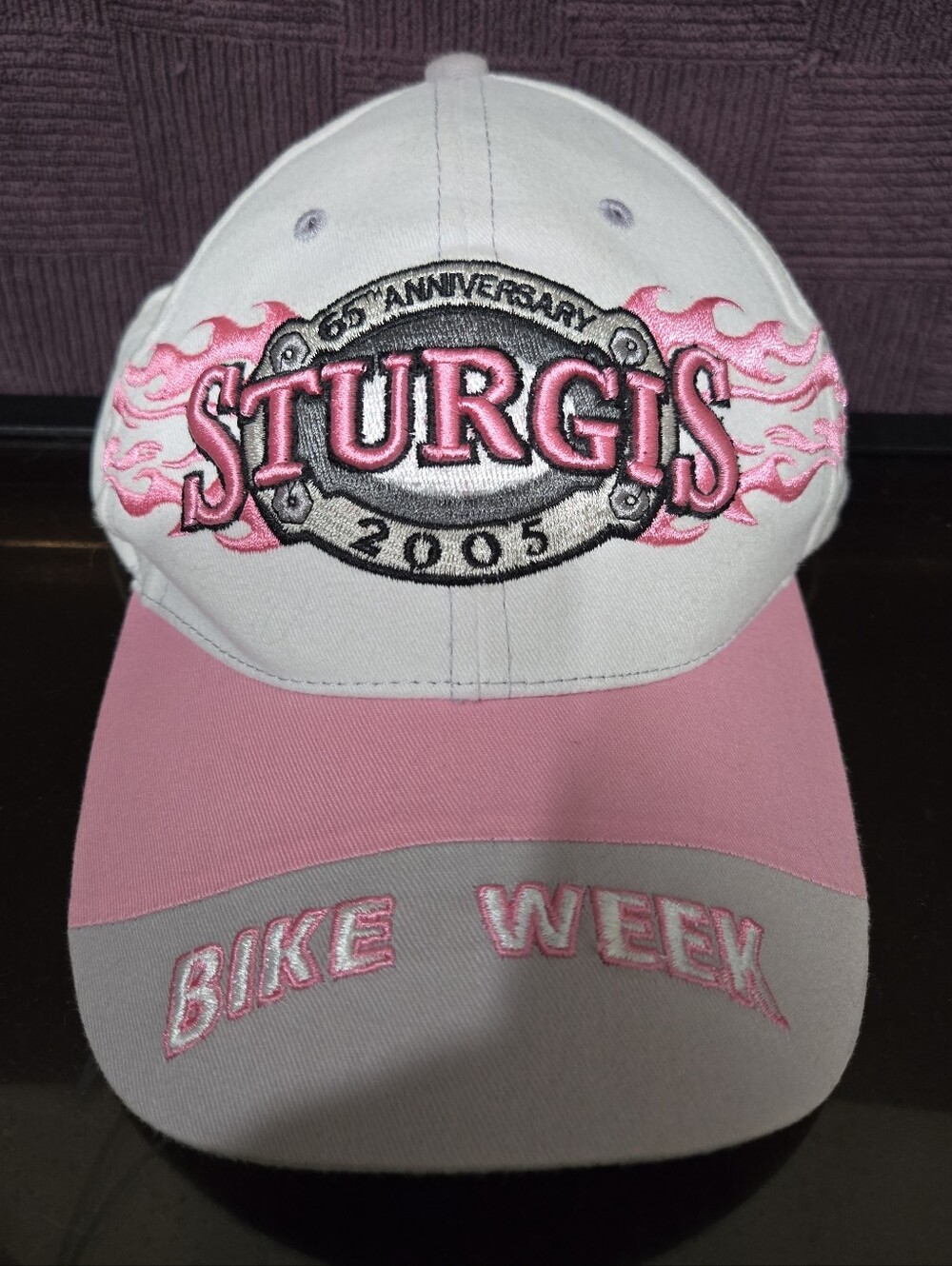 Sturgis 2005 Bike Week 65th Anniversary Embroidered Cap - Pink & White